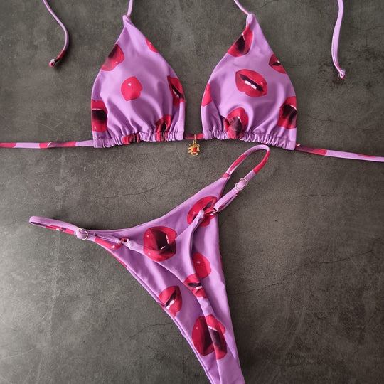 Damen Bikini-Set mit verstellbarem Triangel-Oberteil und hoch geschnittenen Hüftbund R&B