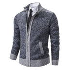 Herren elegante Strickjacke mit modernem Reißverschluss und hohem Kragen R&B