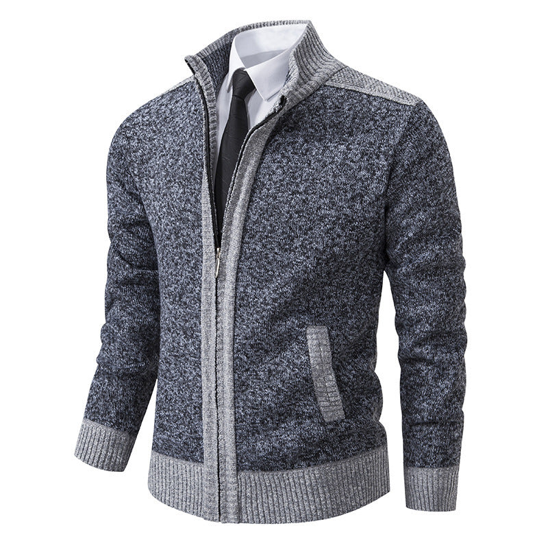 Herren elegante Strickjacke mit modernem Reißverschluss und hohem Kragen R&B