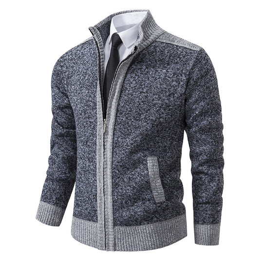 Herren elegante Strickjacke mit modernem Reißverschluss und hohem Kragen R&B