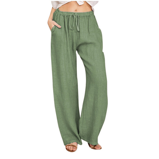 Damen Weite Leinenhose mit elastischem Bund und praktischen Eingrifftaschen R&B