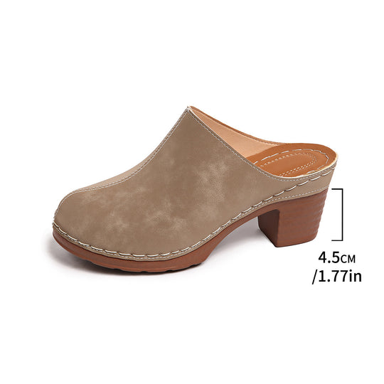 Damen bequeme Clogs aus hochwertigem Wildleder mit elegantem Blockabsatz R&B