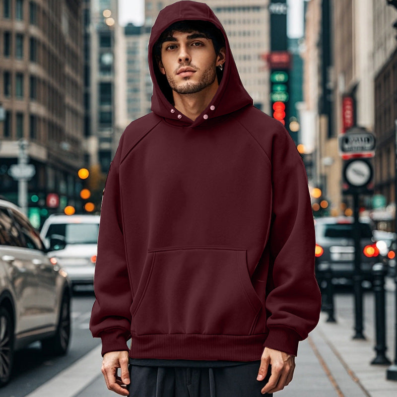 Herren nan oversized Kapuzenpullover mit Kängurutasche, Raglanärmeln und gerippten Bündchen R&B