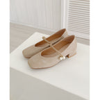Damen Ballerinas mit Perlenschmuck und bequemem Blockabsatz