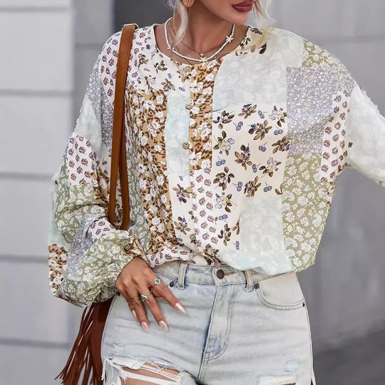 Damen Bluse mit einzigartigem Patchwork-Design R&B