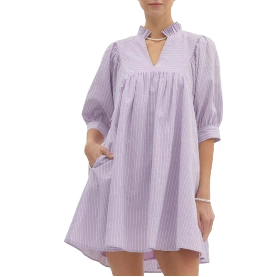 Damen Kurzarm Kleid mit modernem Stehkragen und Volant-Detail R&B