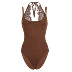 Damen Badeanzug mit elegantem Spitzeneinsatz und halterförmigem Design R&B