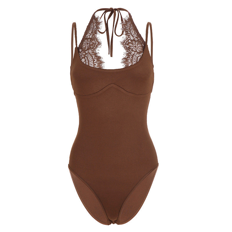 Damen Badeanzug mit elegantem Spitzeneinsatz und halterförmigem Design R&B