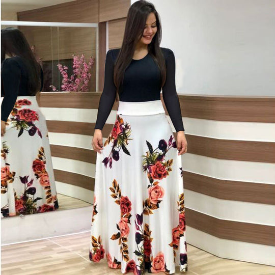 Damen Elegantes Maxikleid mit grafischem Druck und flexiblem Bund R&B