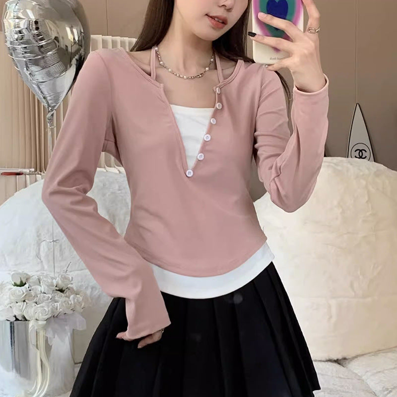 Damen Langarmshirt mit modernem Knopfleistentwurf und lässigem Schnitt