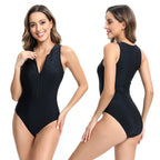 Damen Einteiler Badeanzug mit modernem Reißverschluss und sportlichem Design R&B