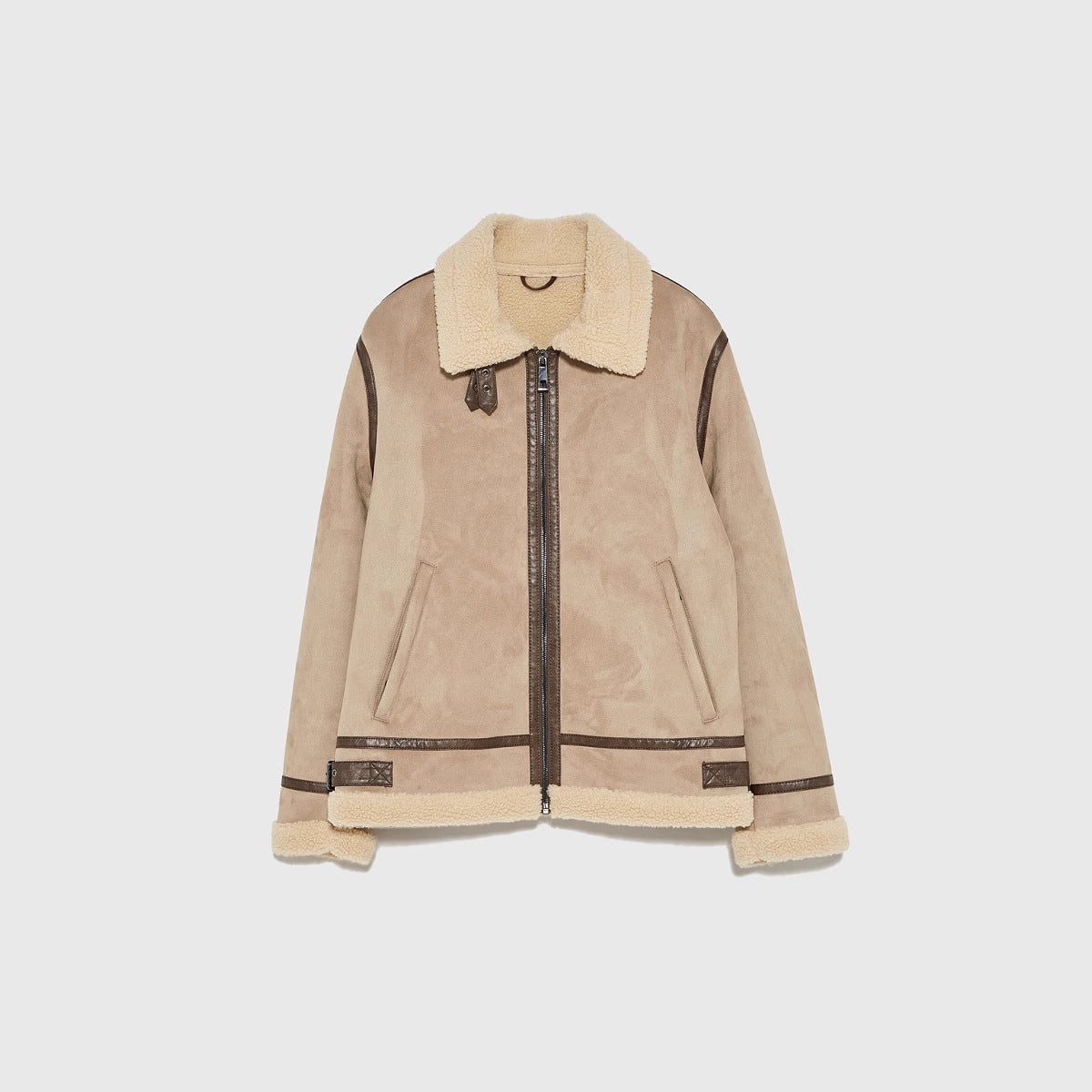 Damen lässige Shearlingjacke mit hochwertigem Obermaterial und komfortablem Innenfutter Hedi-Mode
