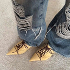 Damen elegante Schnürschuhe mit spitzem Schuhdesign und feinem Leder R&B