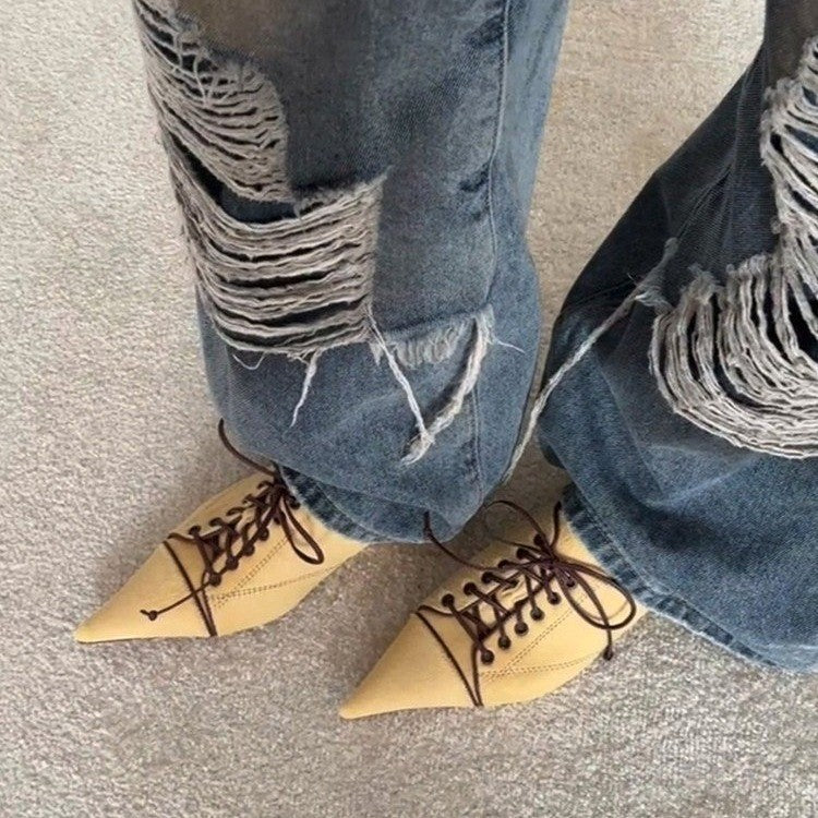 Damen elegante Schnürschuhe mit spitzem Schuhdesign und feinem Leder R&B