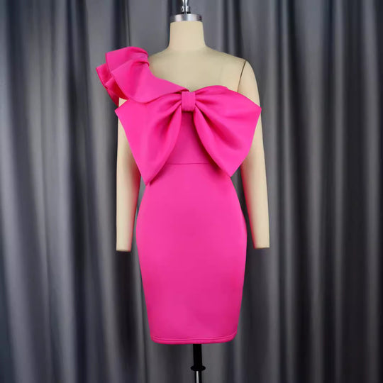 Damen figurbetontes Kleid mit großem Schleifenakzent R&B