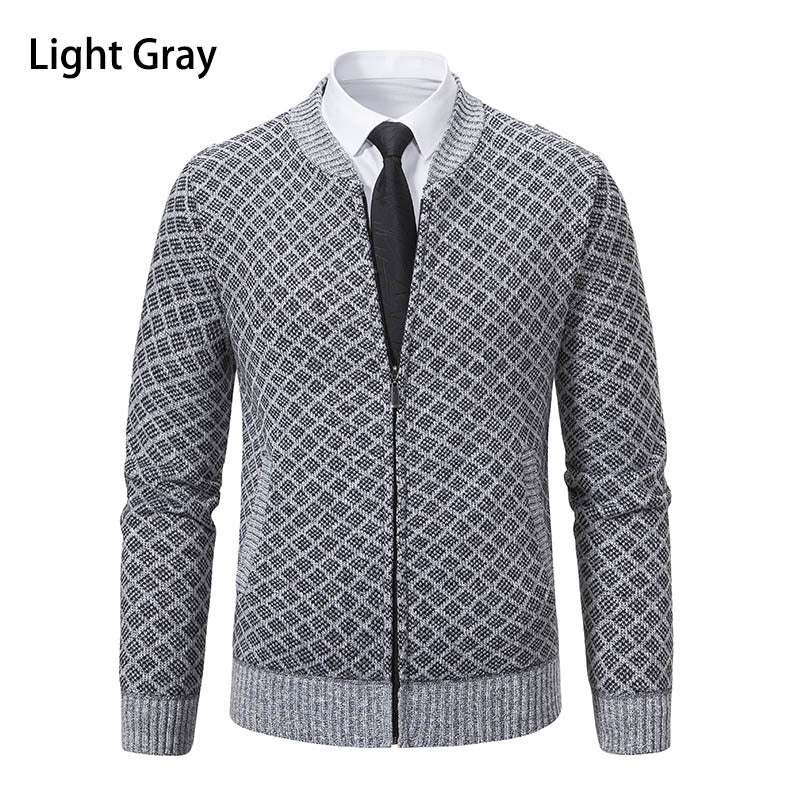 Herren modische Strickjacke mit modernem Zopfmuster und Reißverschluss