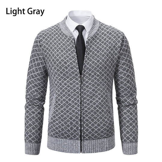 Herren modische Strickjacke mit modernem Zopfmuster und Reißverschluss R&B