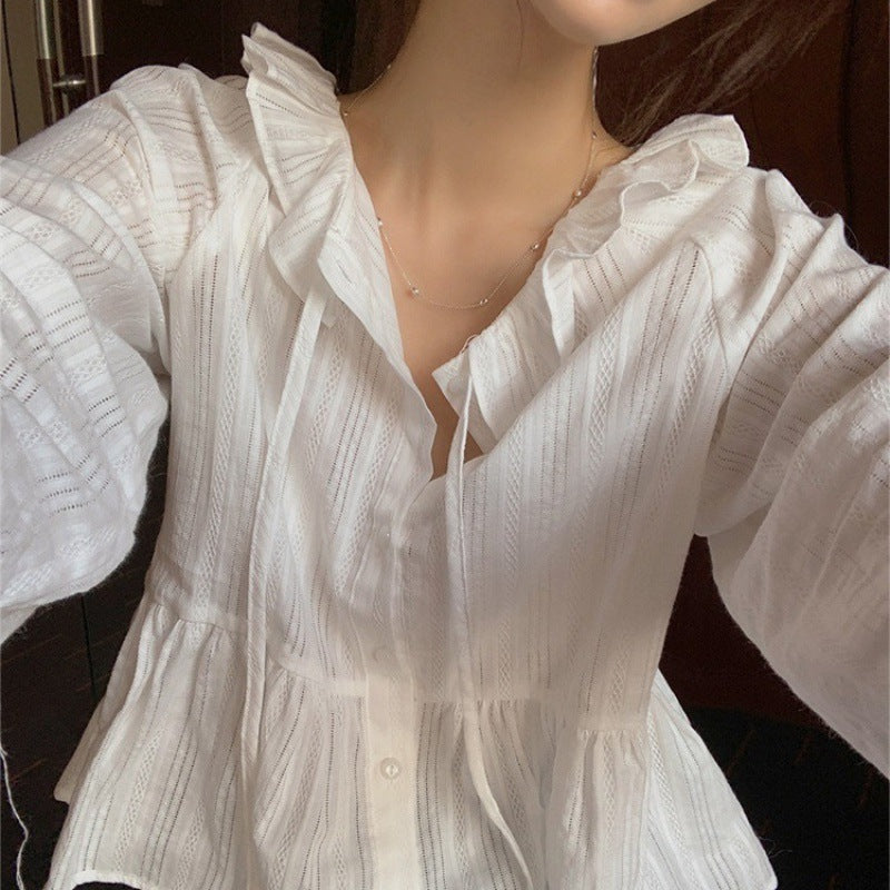 Damen Rüschensaum Bluse