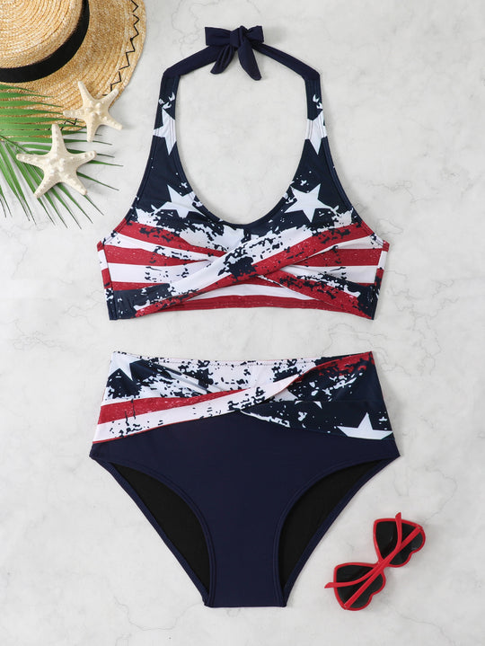 Damen Sportliches Bikini-Set mit hochgeschnittenem Bund R&B