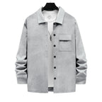 Herren nan strukturierte Overshirt-Jacke mit Kentkragen Druckknopfleiste und aufgesetzter Brusttasche R&B
