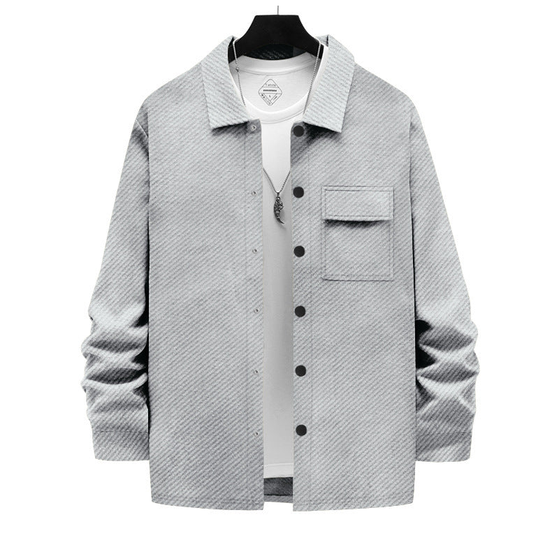 Herren nan strukturierte Overshirt-Jacke mit Kentkragen Druckknopfleiste und aufgesetzter Brusttasche R&B