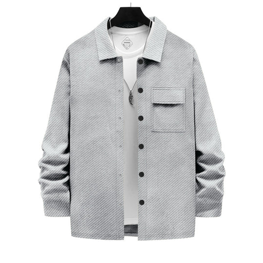 Herren nan strukturierte Overshirt-Jacke mit Kentkragen Druckknopfleiste und aufgesetzter Brusttasche R&B