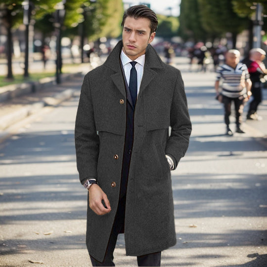 Herren eleganter Wollmantel mit doppelter Knopfleiste und modernem Design R&B