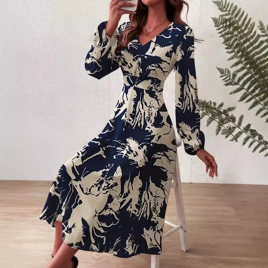 Damen Midi-Kleid mit floralen Details und schickem V-Ausschnitt R&B