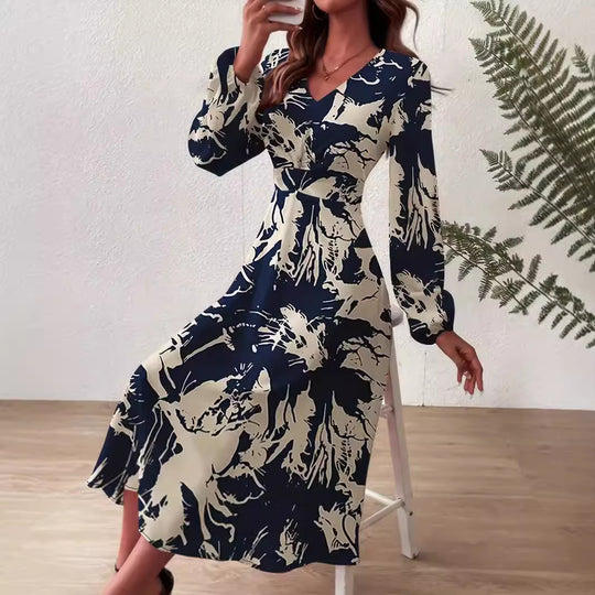 Damen Midi-Kleid mit floralen Details und schickem V-Ausschnitt R&B
