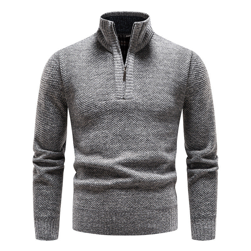 Herren komfortabler Strickpullover mit halbem Reißverschluss und feinem Muster