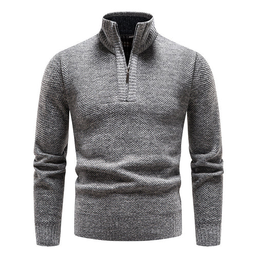 Herren komfortabler Strickpullover mit halbem Reißverschluss und feinem Muster R&B