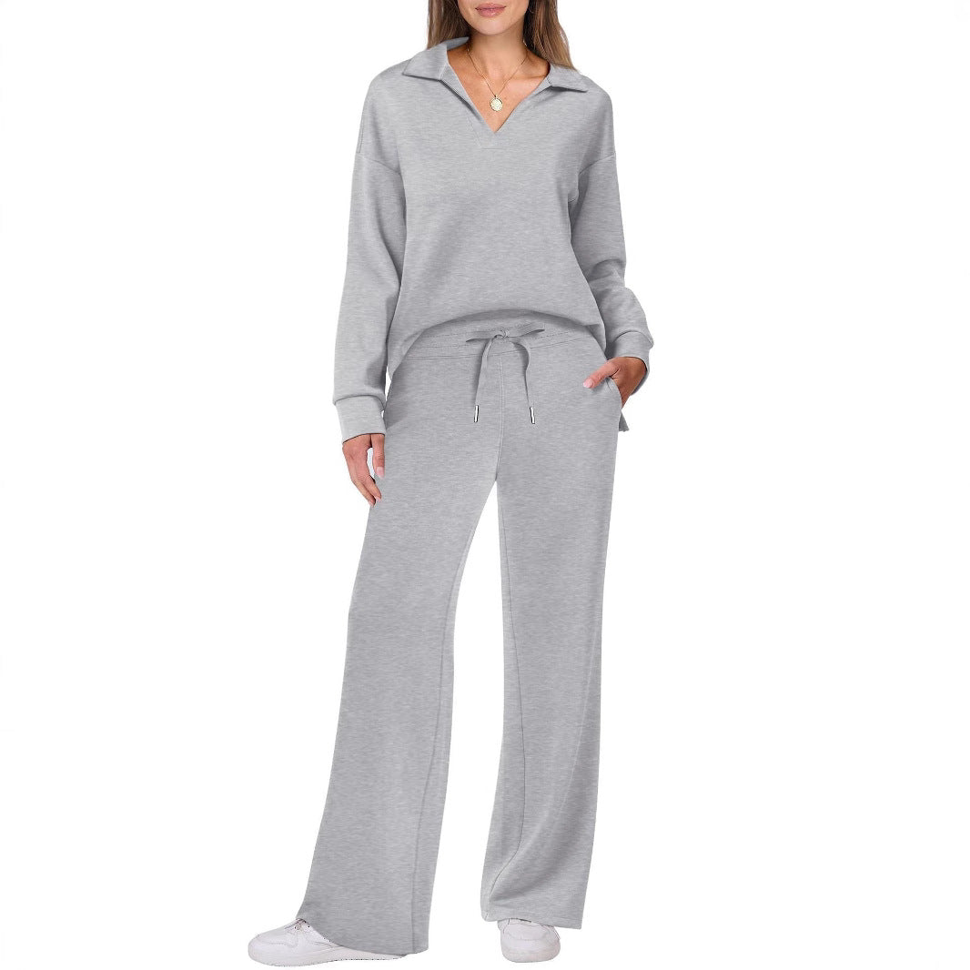 Damen Bequemer Freizeitanzug mit elegantem V-Ausschnitt und lockerem Schnitt R&B