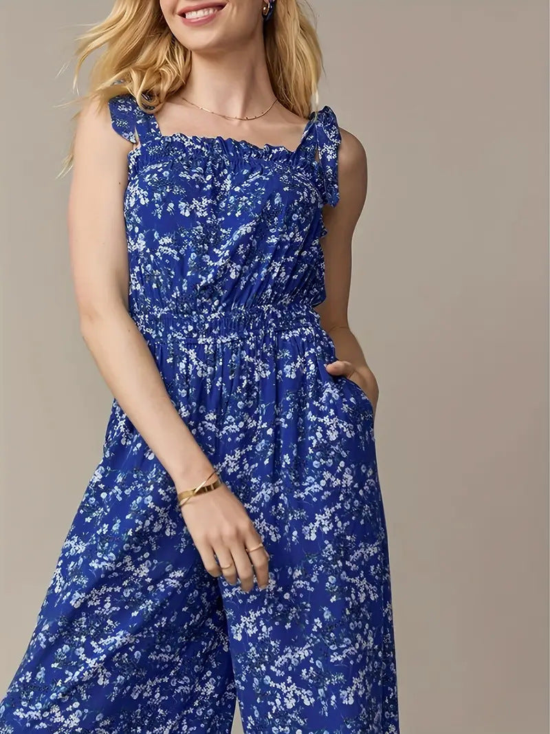 Damen Jumpsuit mit verspieltem Rüschendesign und elastischem Tailleneinsatz R&B