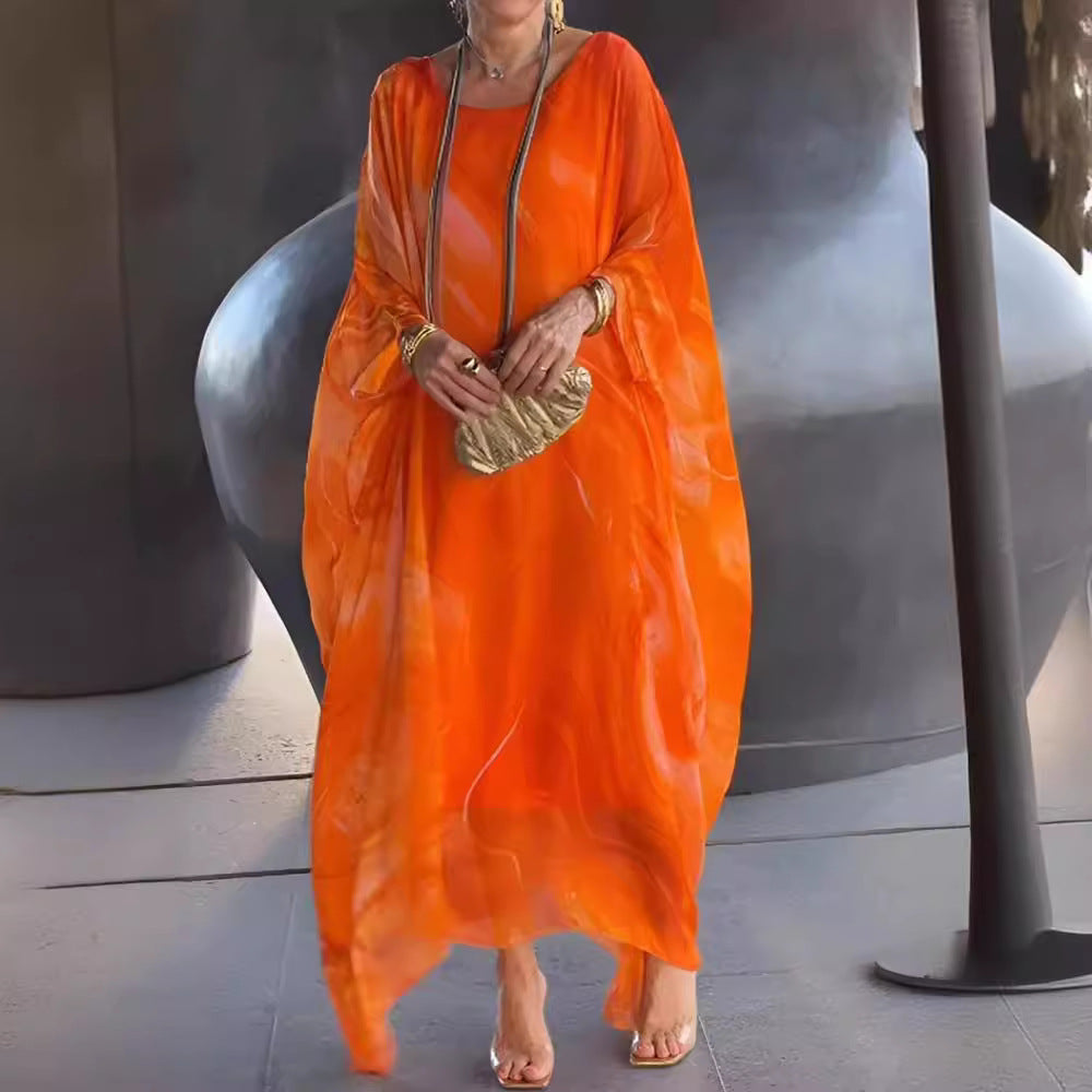 Damen fließendes Kaftan-Kleid mit auffälligem Muster R&B