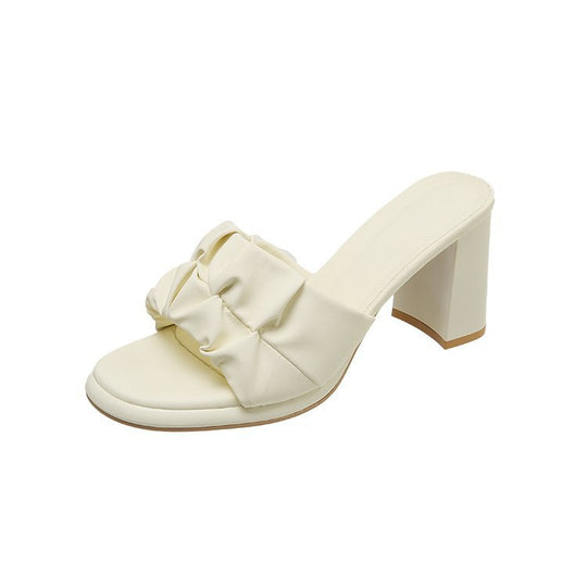 Damen elegante Blockabsatz-Sandalen mit modischem Rüschendesign R&B