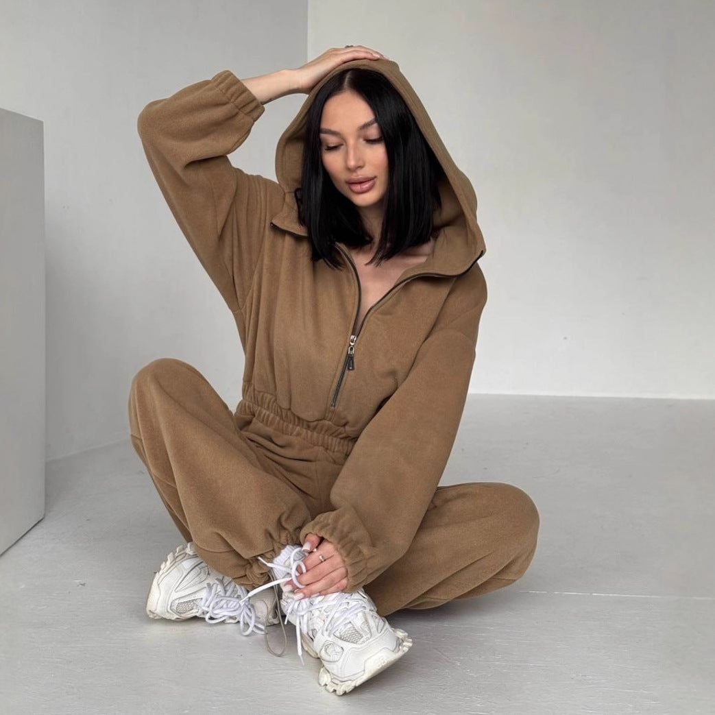 Damen Fleece Jogginganzug mit kurzem Reißverschluss R&B