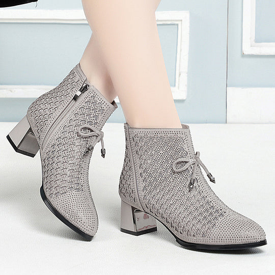 Damen Stiefeletten mit funkelndem Strass und elegantem Blockabsatz R&B