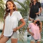 Damen modisches Kurzarmshirt mit henley Kragen R&B