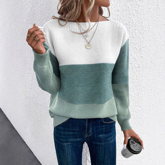 Damen Strickpullover mit moderner Farbblockgestaltung R&B