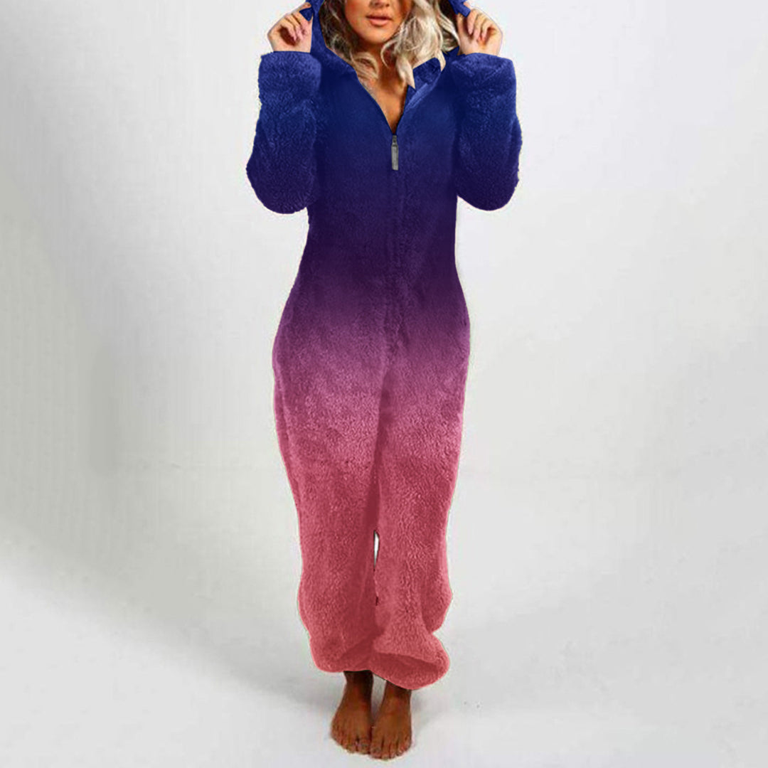 Damen Fleece-Einteiler mit Kapuze und Farbverlaufsdesign R&B