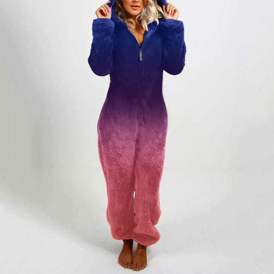 Damen Fleece-Einteiler mit Kapuze und Farbverlaufsdesign R&B