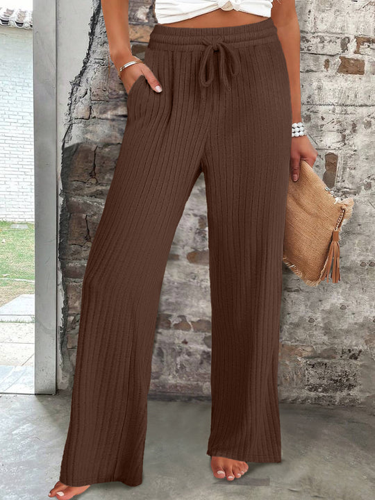 Damen Weite Strickhose mit elastischem Bund und seitlichen Taschen R&B