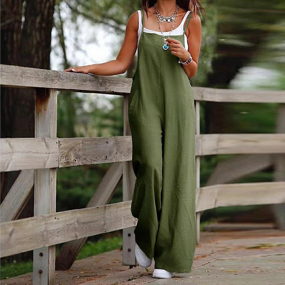 Damen Lässiger Jumpsuit mit weitem Bein und praktischen Taschen R&B