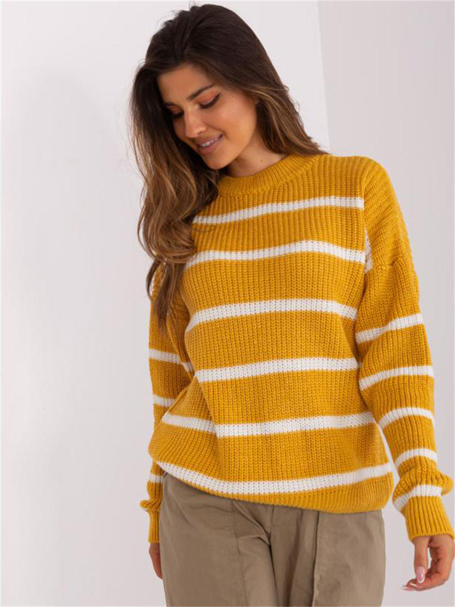 Damen lässiger Strickpullover mit modernem Streifenmuster und weitem Schnitt R&B