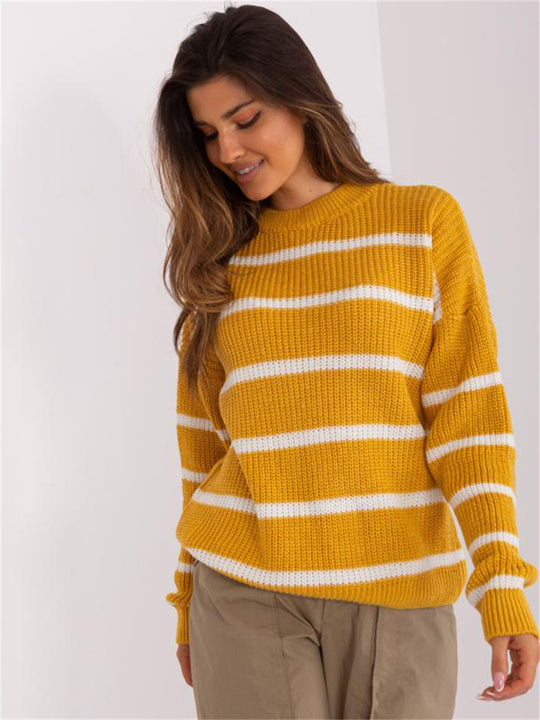 Damen lässiger Strickpullover mit modernem Streifenmuster und weitem Schnitt R&B