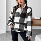 Damen Fleece-Pulloverjacke mit Reißverschluss und Taschen