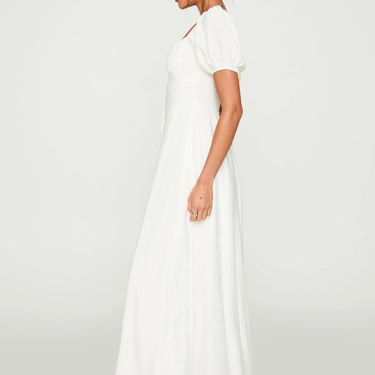 Damen Maxikleid mit Puffärmeln und elegantem Ausschnitt R&B