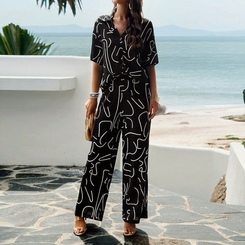 Damen Lässiges Zweiteiliges Set mit weitem Hosen-Design und elegantem Oberteil R&B