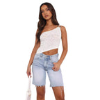 Damen asymmetrisches Spitzenoberteil mit funkelndem Ringdetail R&B