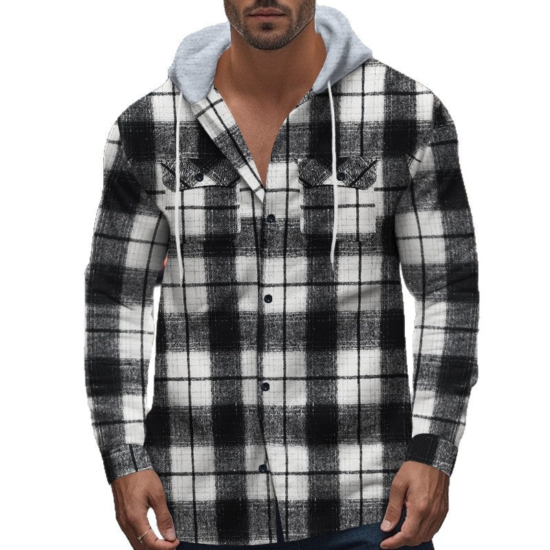 Herren Hemd mit Kapuze aus kariertem Stoff und modischen Details R&B